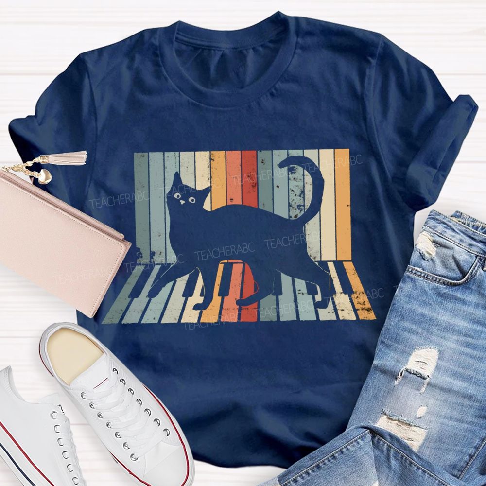 A Black Cat Jumping On The Piano Music Teacher T-shirt