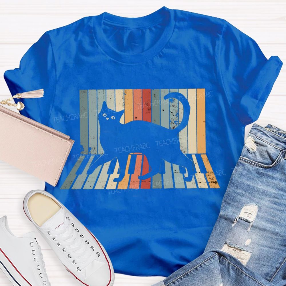 A Black Cat Jumping On The Piano Music Teacher T-shirt