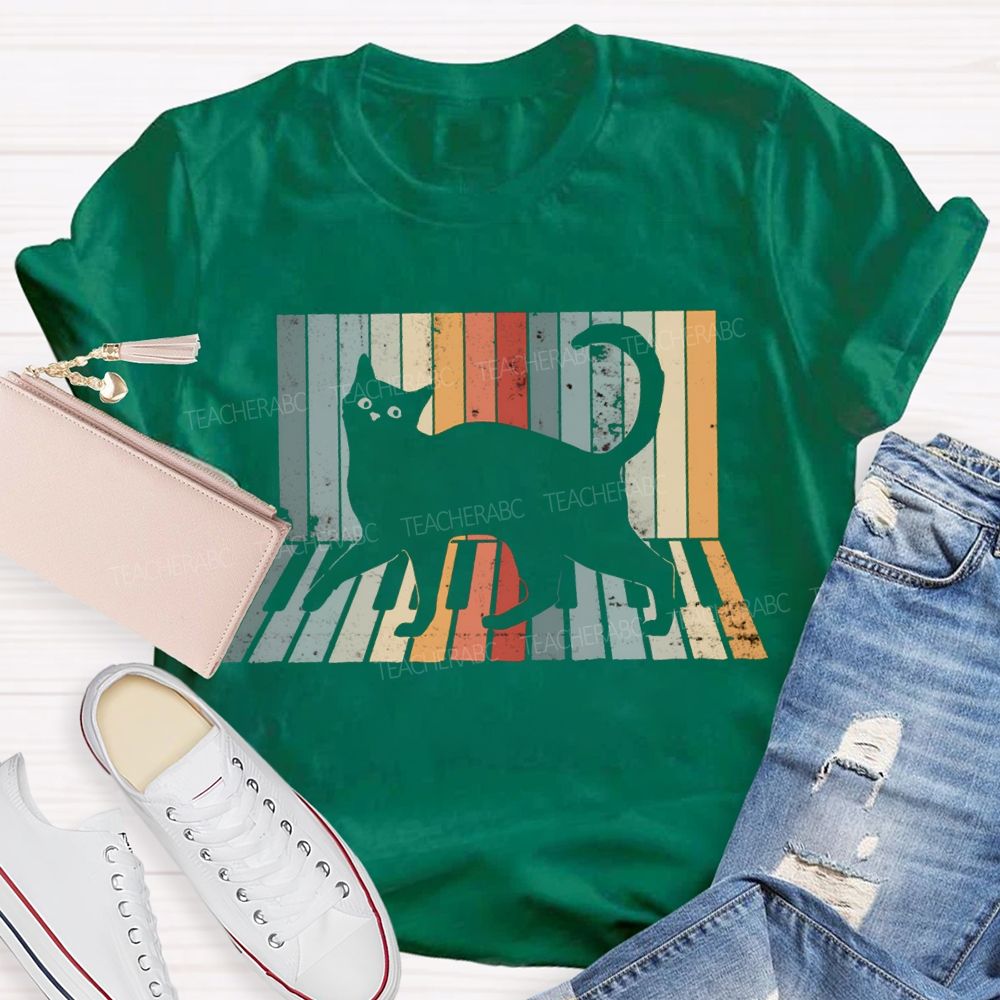 A Black Cat Jumping On The Piano Music Teacher T-shirt