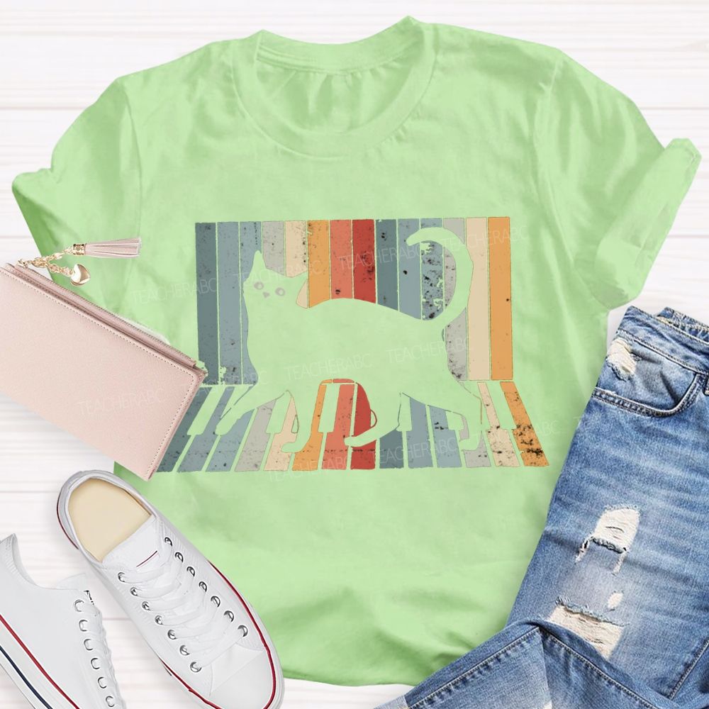 A Black Cat Jumping On The Piano Music Teacher T-shirt