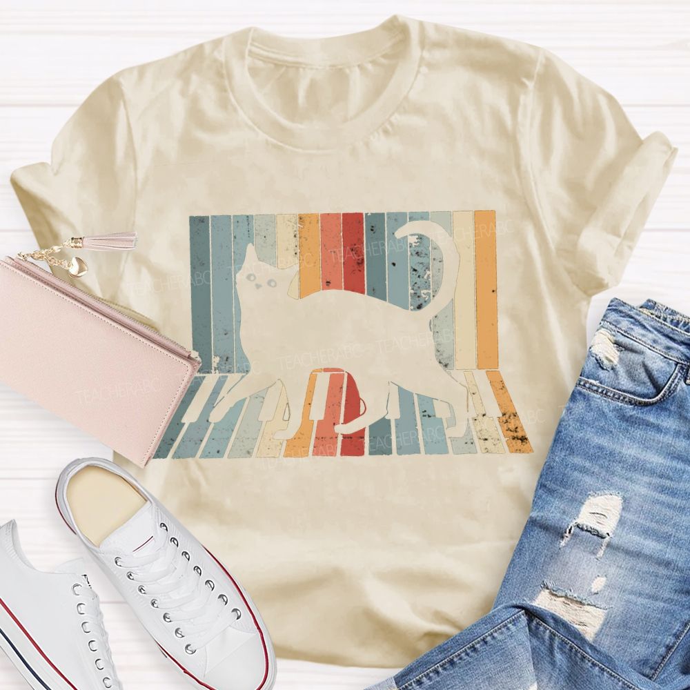 A Black Cat Jumping On The Piano Music Teacher T-shirt