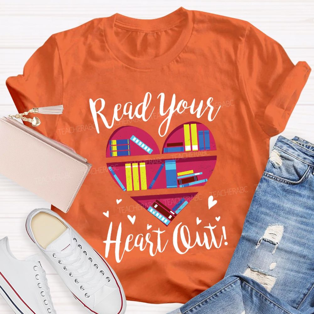 Read Your Heart Out Heart-Shaped Bookshelf T-shirt