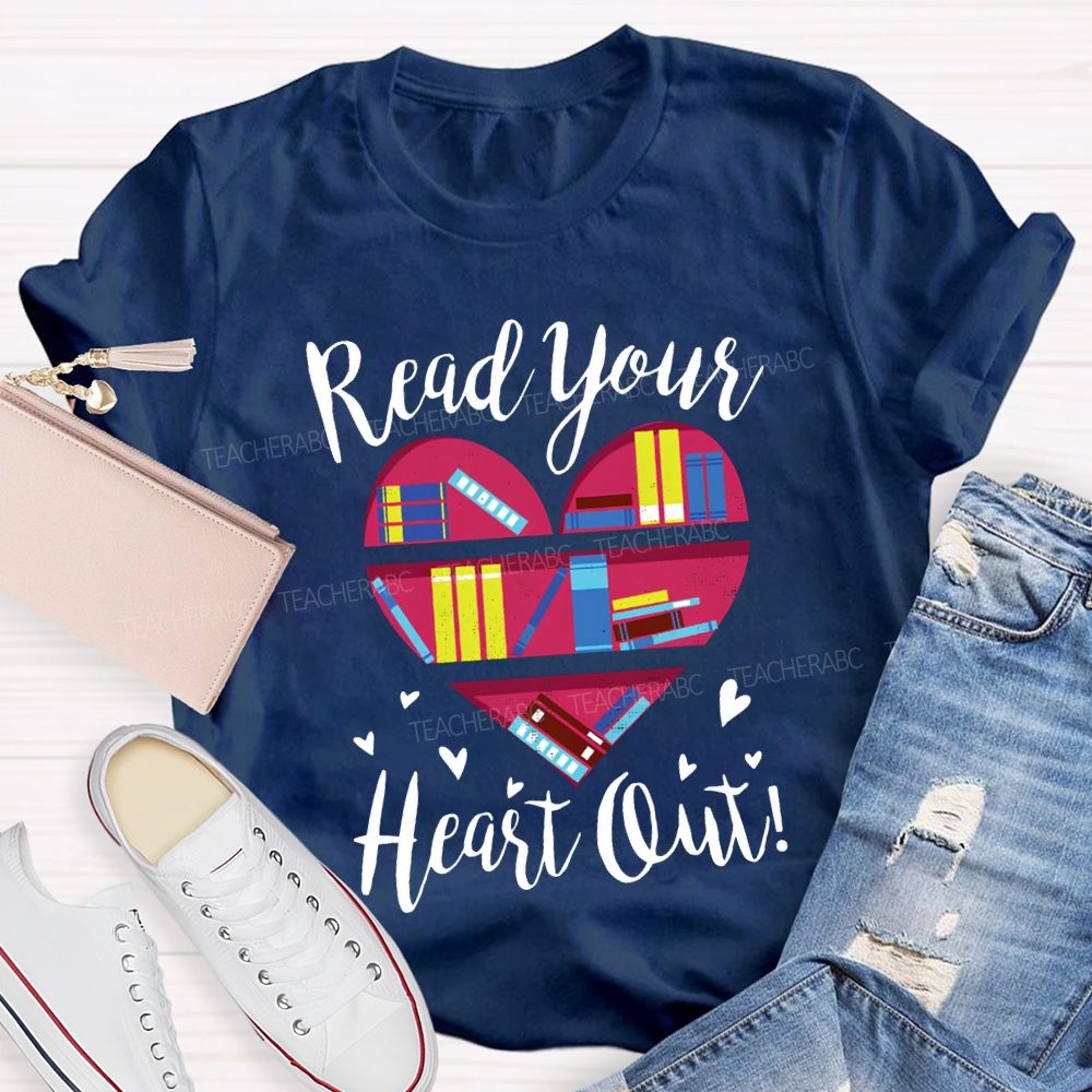 Read Your Heart Out Heart-Shaped Bookshelf T-shirt