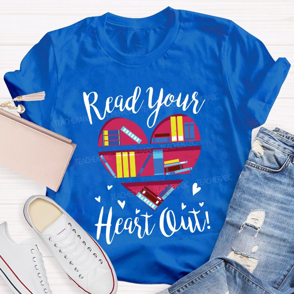 Read Your Heart Out Heart-Shaped Bookshelf T-shirt