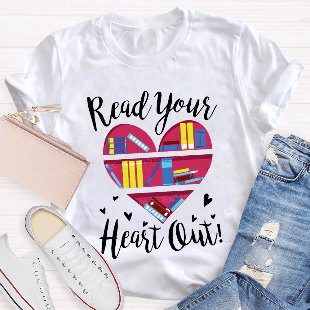 Read Your Heart Out Heart-Shaped Bookshelf T-shirt
