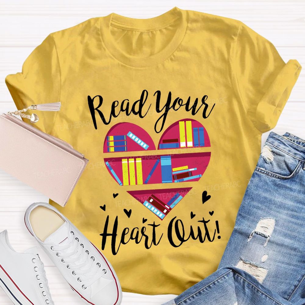Read Your Heart Out Heart-Shaped Bookshelf T-shirt