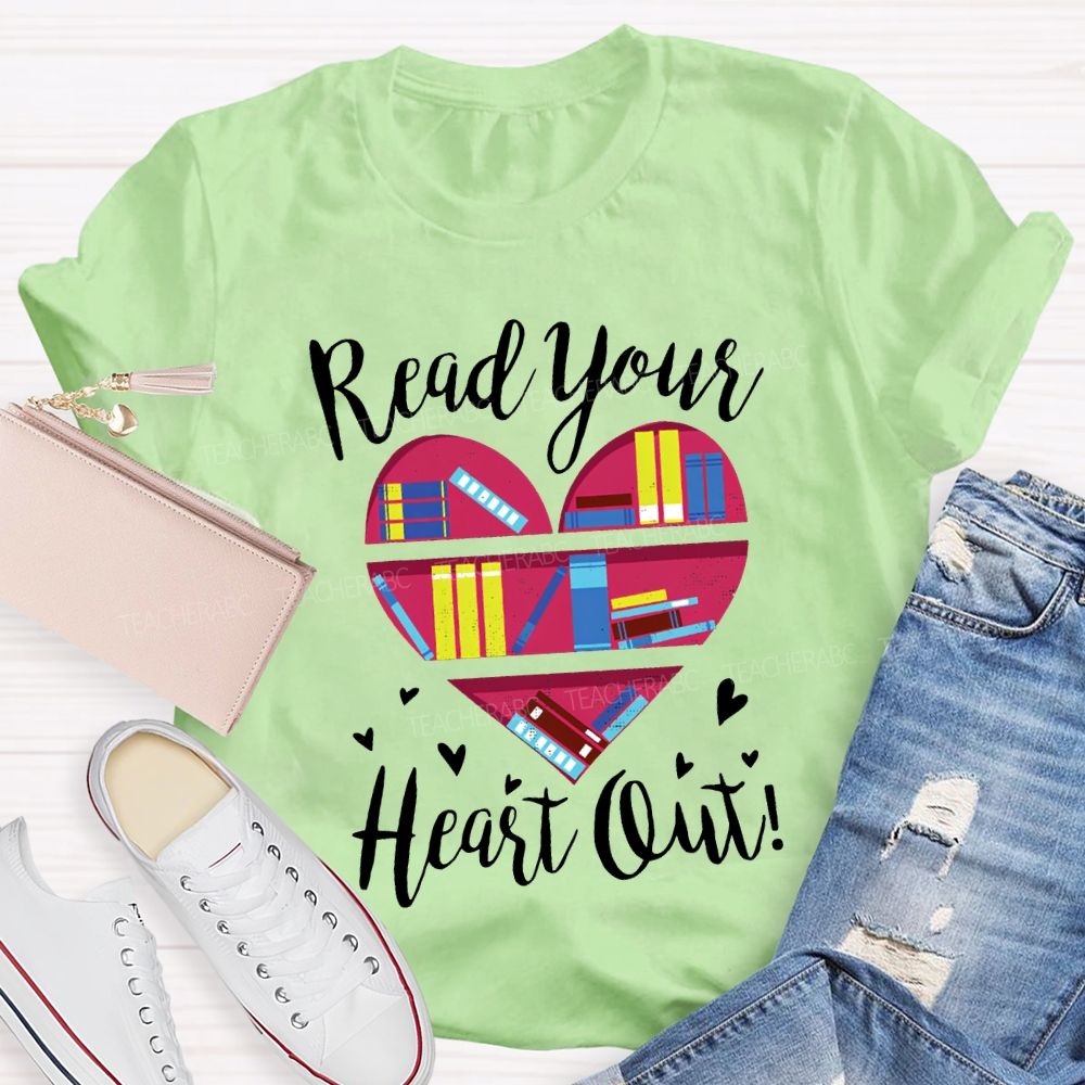Read Your Heart Out Heart-Shaped Bookshelf T-shirt