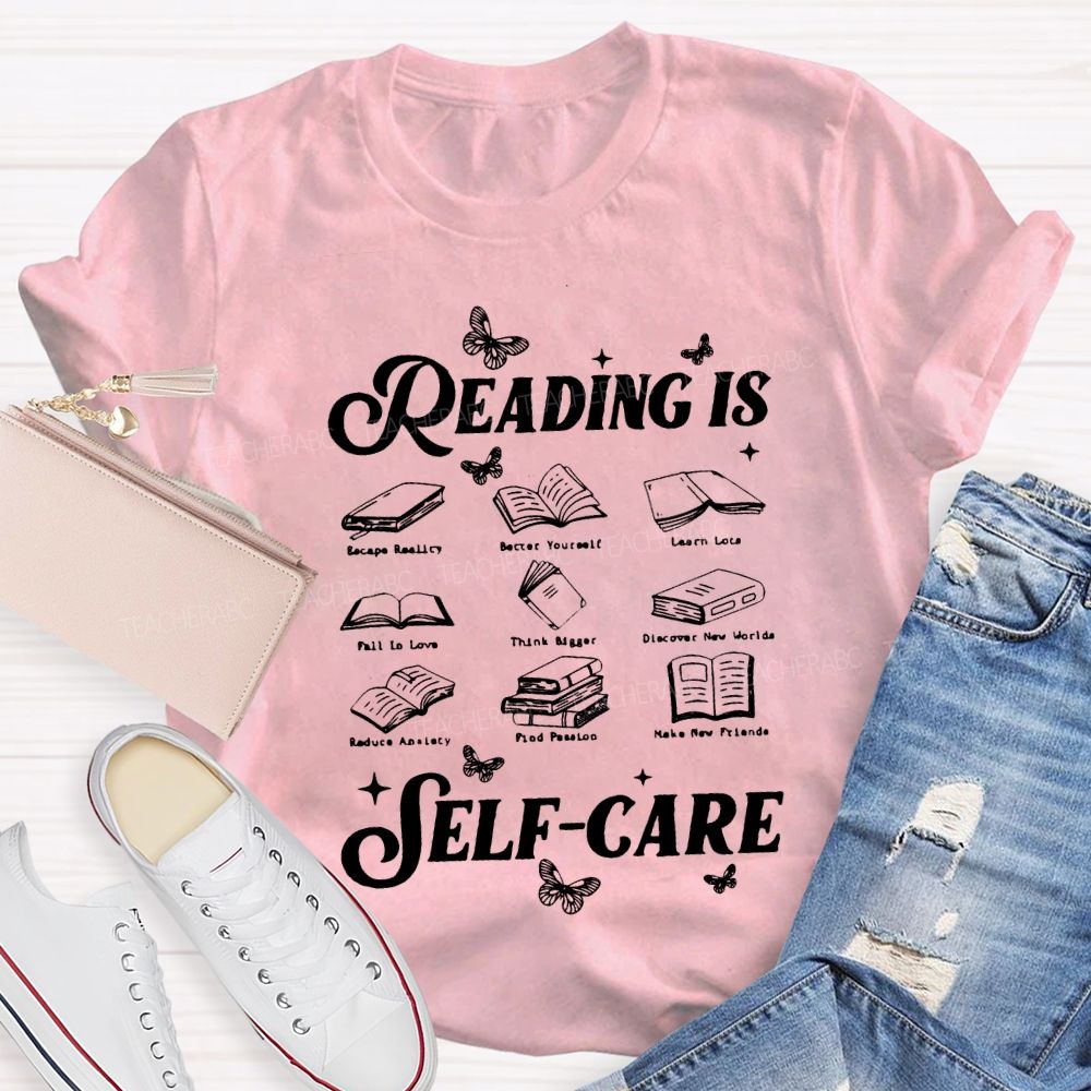 Reading Is Self Care Butterflies And Books Teacher T-shirt