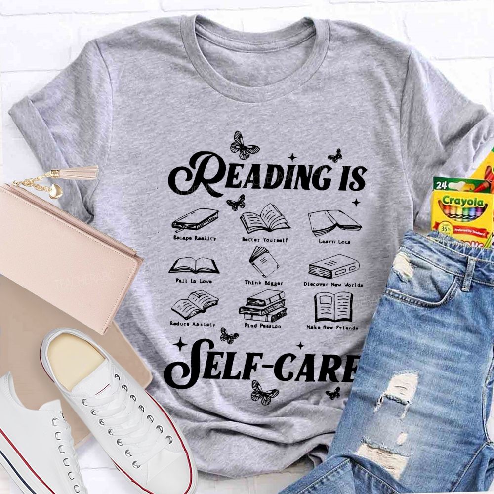Reading Is Self Care Butterflies And Books Teacher T-shirt