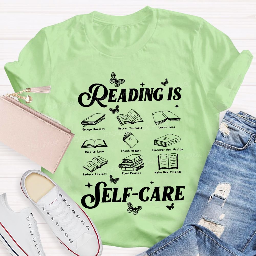 Reading Is Self Care Butterflies And Books Teacher T-shirt