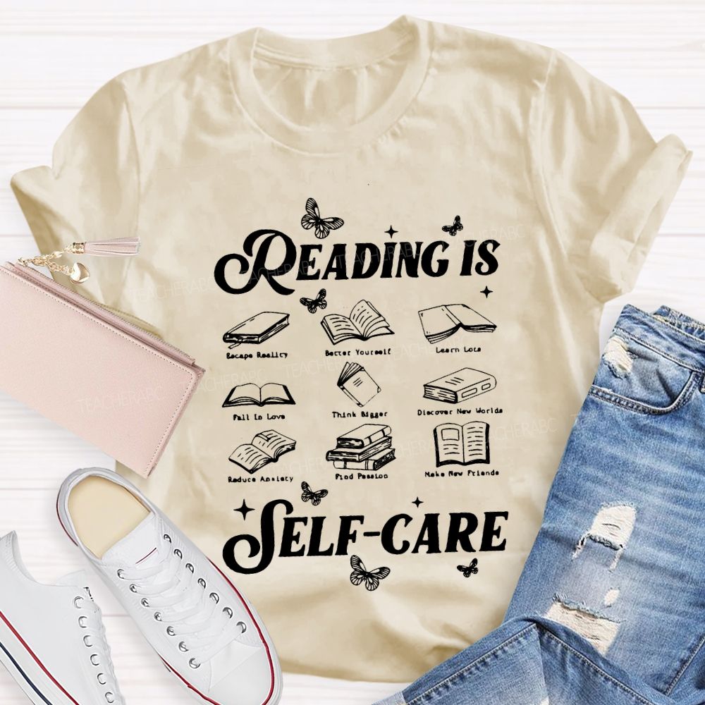 Reading Is Self Care Butterflies And Books Teacher T-shirt