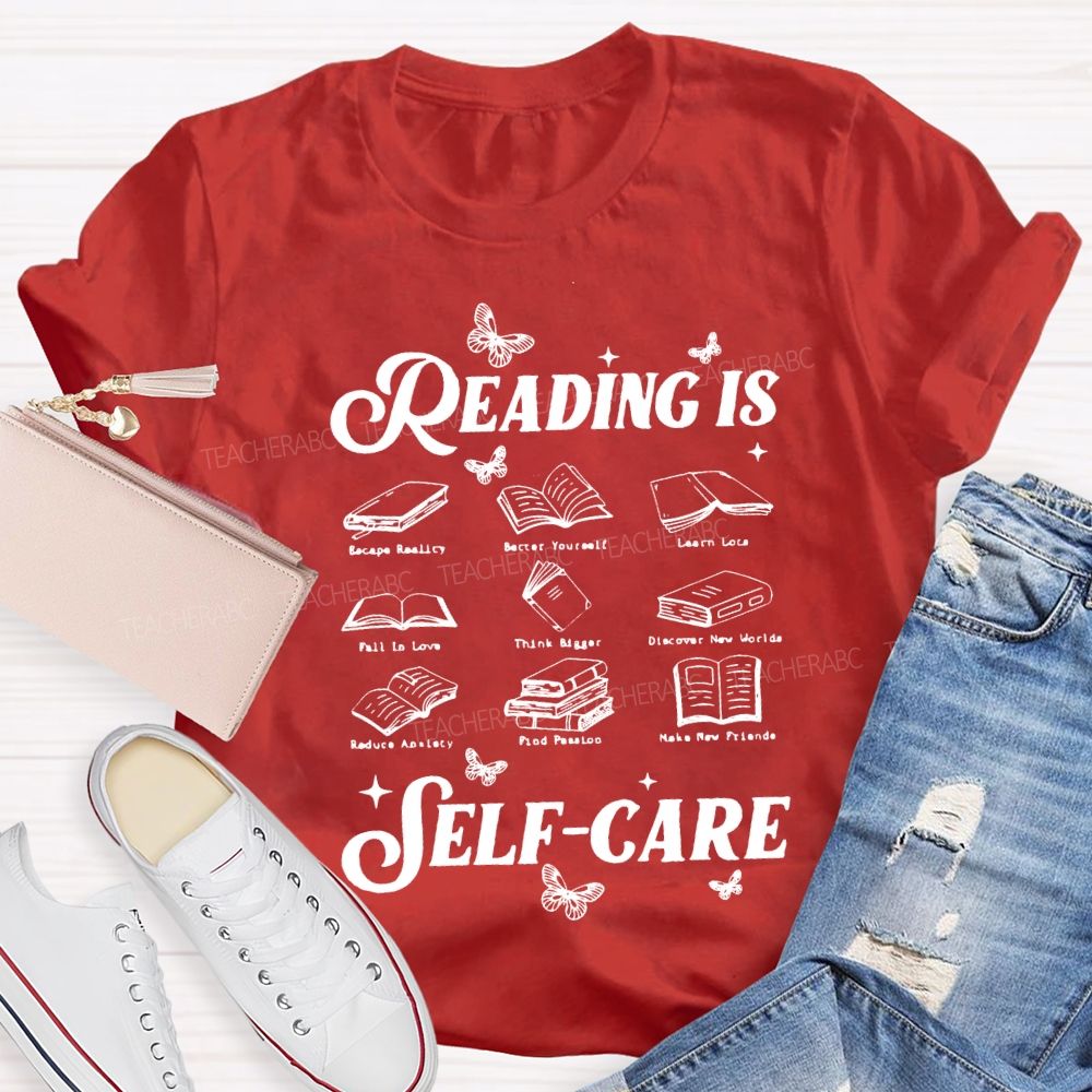 Reading Is Self Care Butterflies And Books Teacher T-shirt