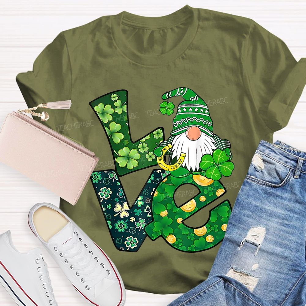 Love Lucky Four-Leaf Clover Fonts And Dwarves Teacher T-shirt