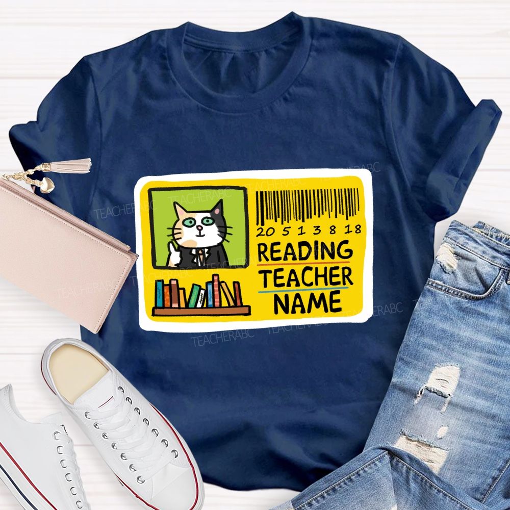 Personalized Reading Teacher Name Book Card Teacher T-shirt