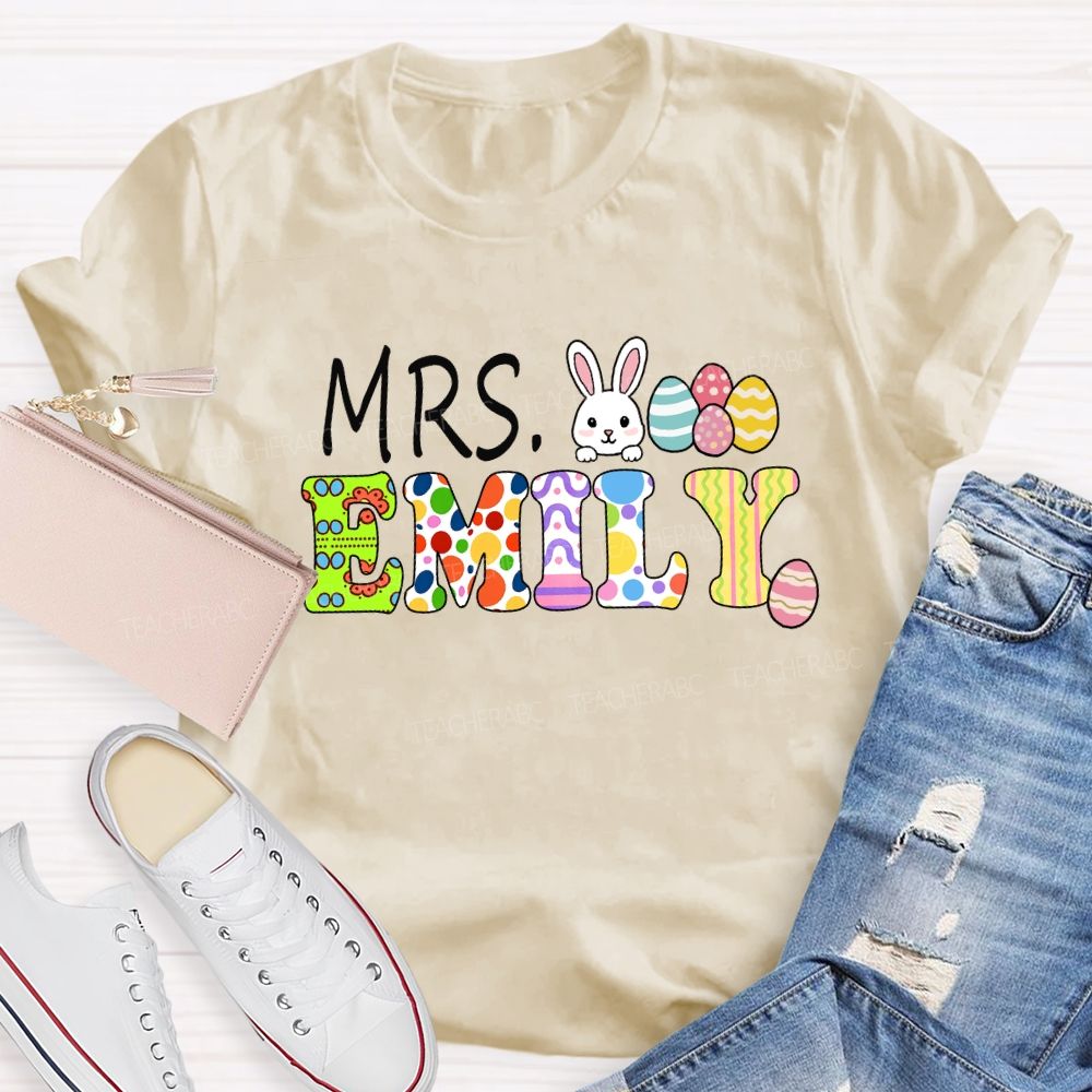 Personalized Name Happy Easter Mrs Emily Teacher T-shirt