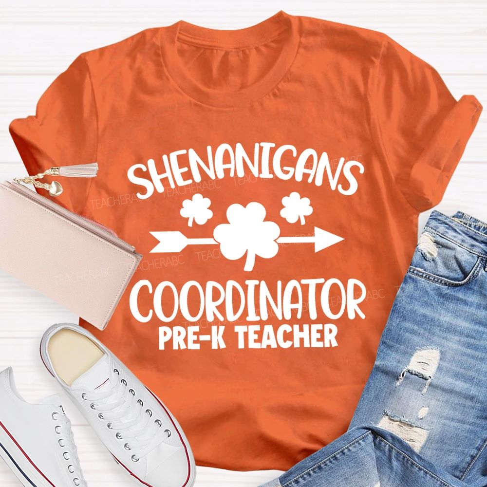 Personalized Grade Shenanigans Coordinator Lucky Clover Teacher T-shirt