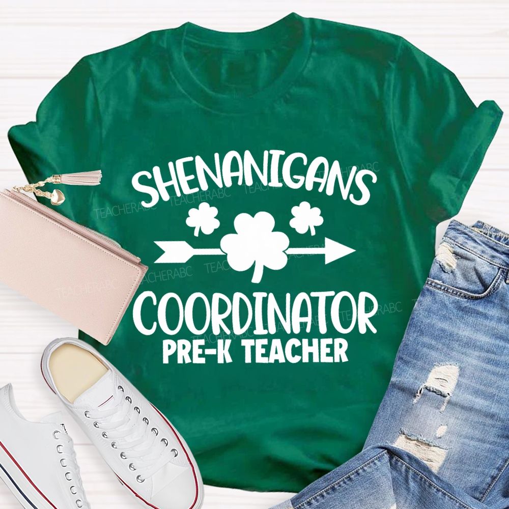Personalized Grade Shenanigans Coordinator Lucky Clover Teacher T-shirt