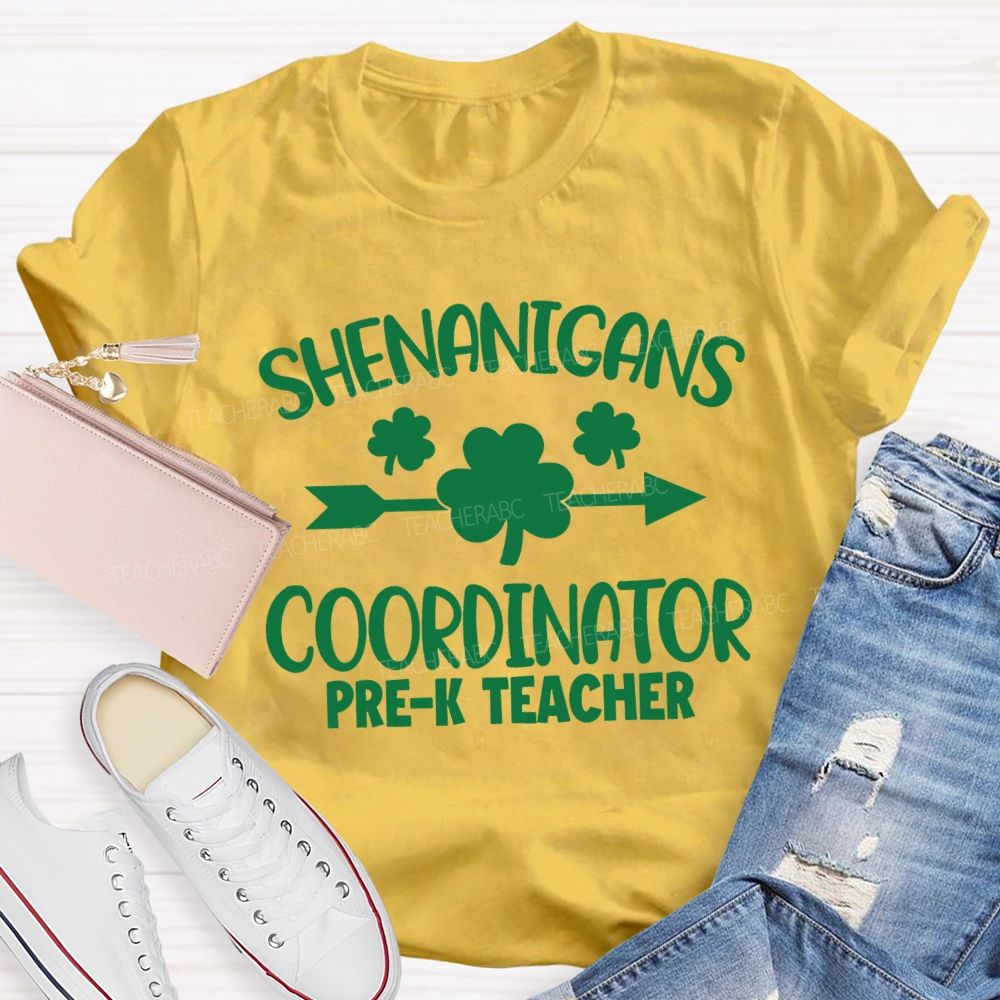 Personalized Grade Shenanigans Coordinator Lucky Clover Teacher T-shirt