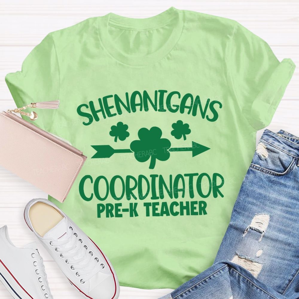 Personalized Grade Shenanigans Coordinator Lucky Clover Teacher T-shirt