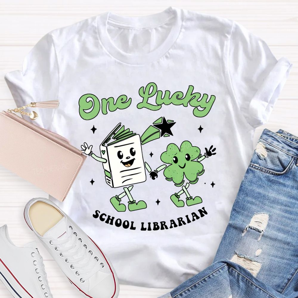One Lucky School Librarian Lucky Four-Leaf Clover T-shirt