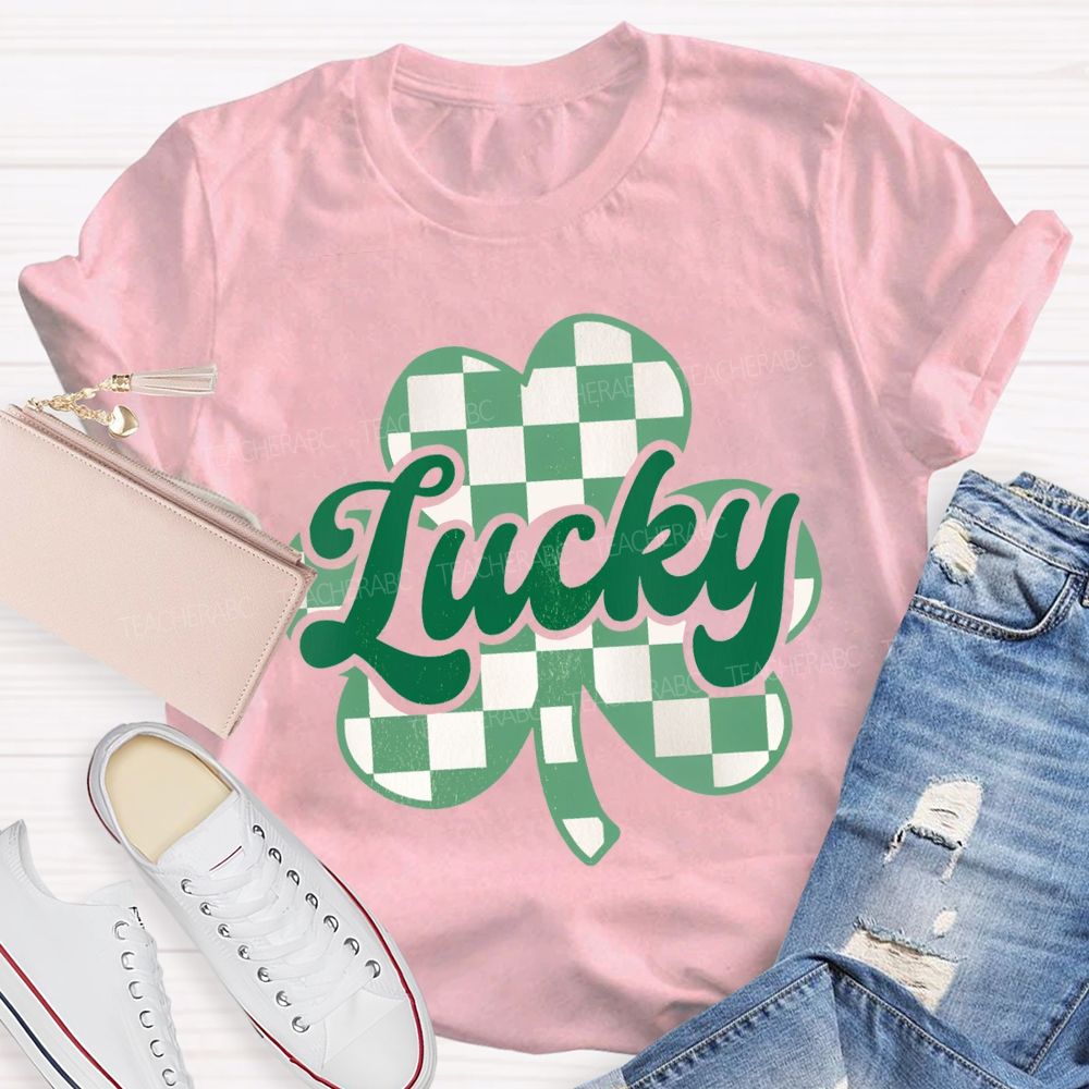 Lucky Checked Clover Saint Patrick'S Day Teacher T-shirt