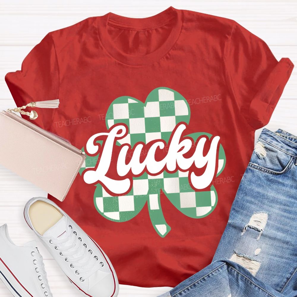 Lucky Checked Clover Saint Patrick'S Day Teacher T-shirt