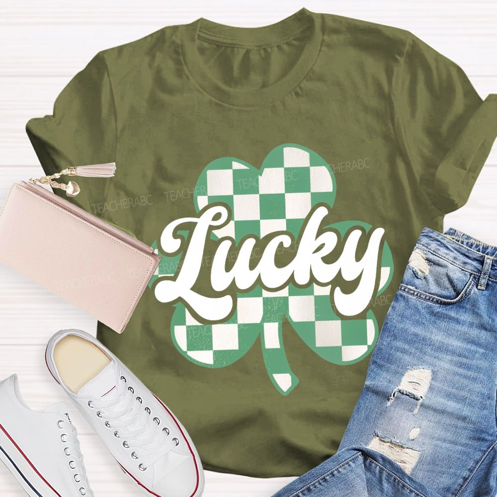 Lucky Checked Clover Saint Patrick'S Day Teacher T-shirt