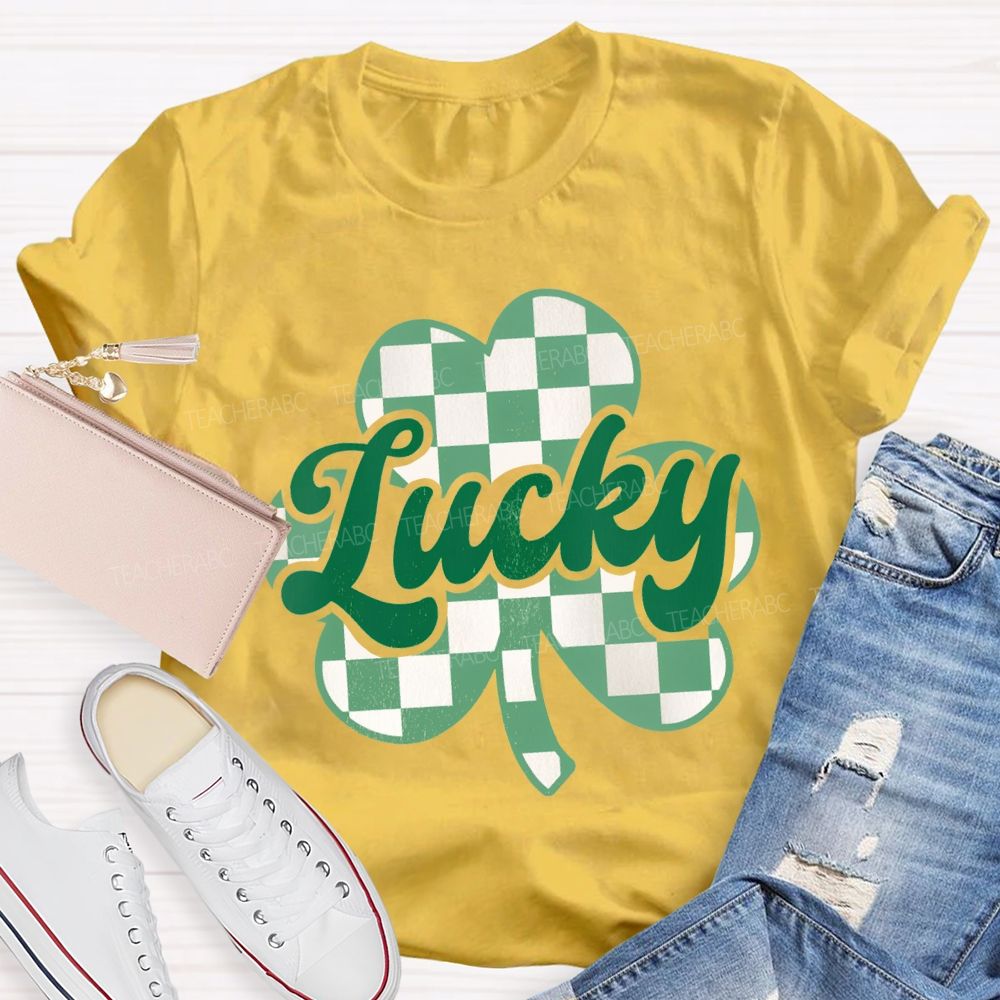 Lucky Checked Clover Saint Patrick'S Day Teacher T-shirt