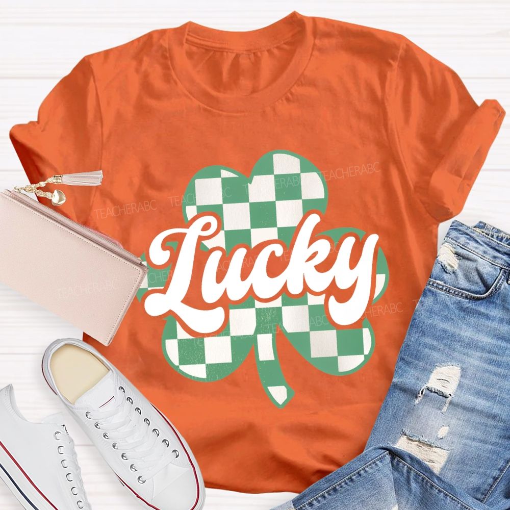 Lucky Checked Clover Saint Patrick'S Day Teacher T-shirt