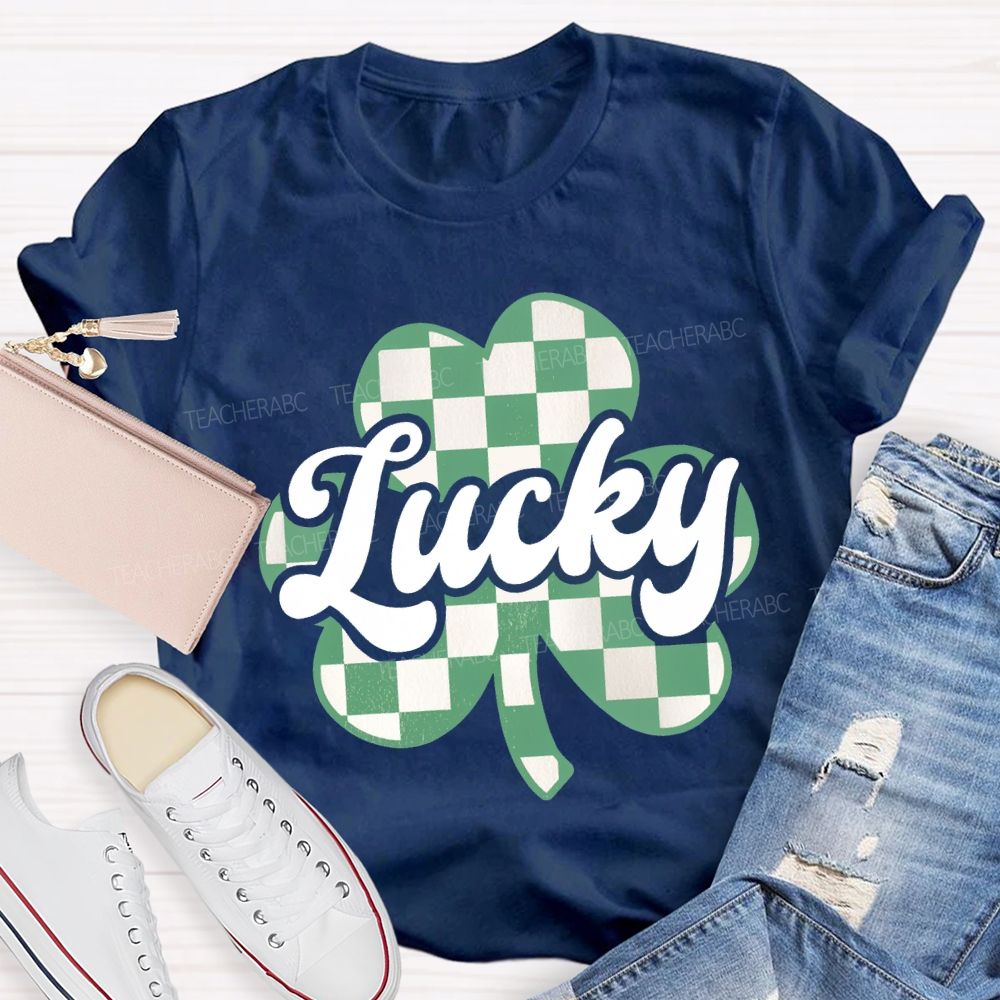 Lucky Checked Clover Saint Patrick'S Day Teacher T-shirt