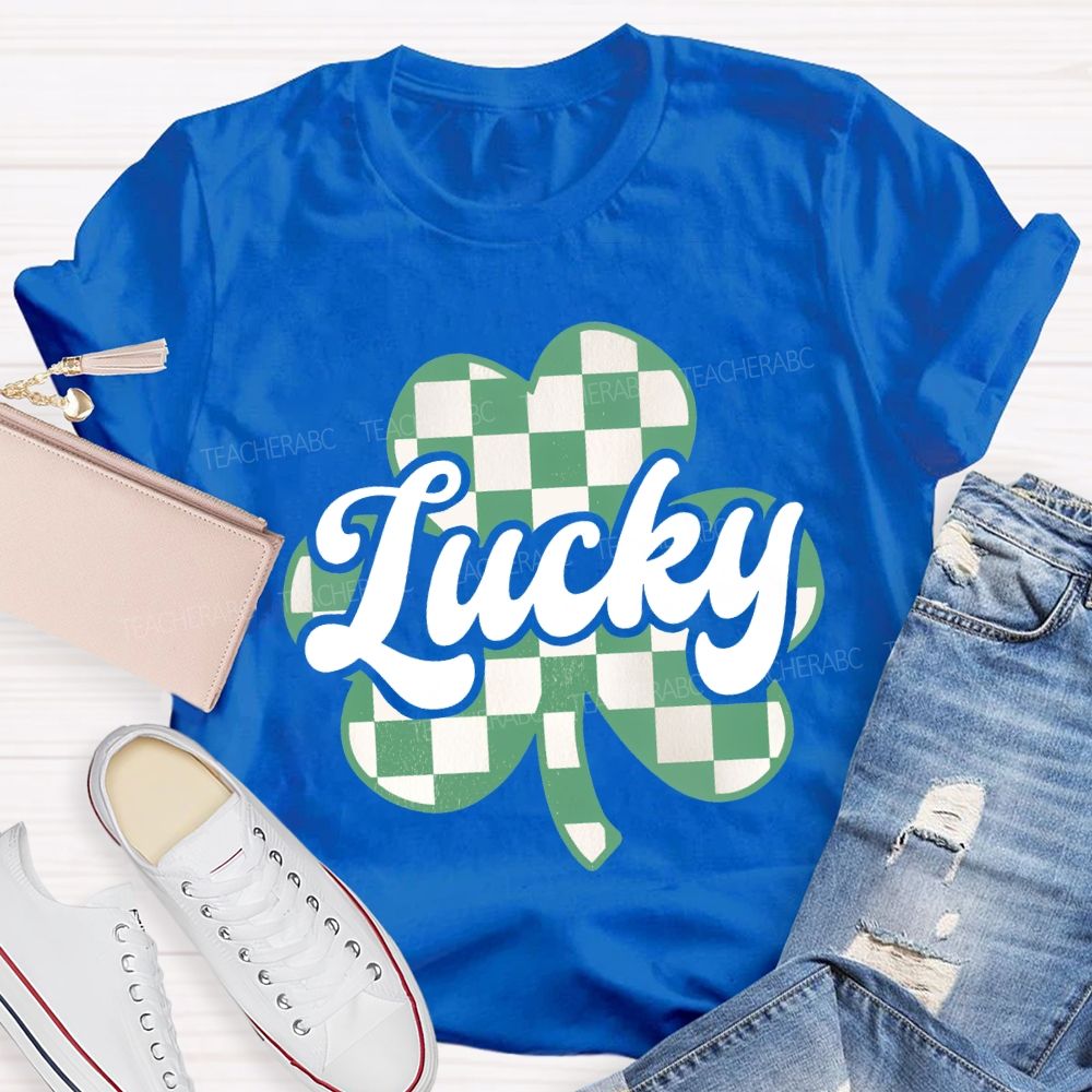 Lucky Checked Clover Saint Patrick'S Day Teacher T-shirt