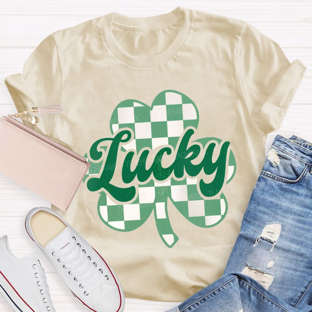 Lucky Checked Clover Saint Patrick'S Day Teacher T-shirt