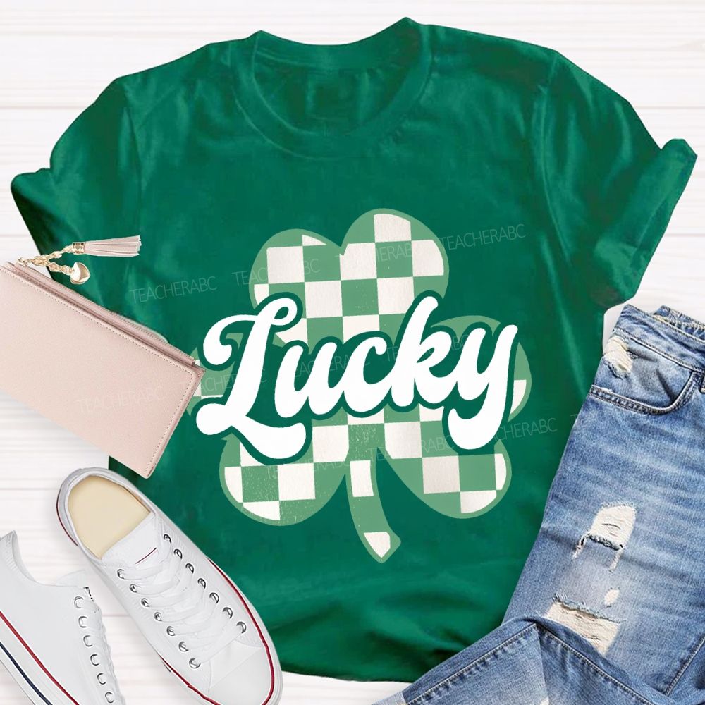 Lucky Checked Clover Saint Patrick'S Day Teacher T-shirt