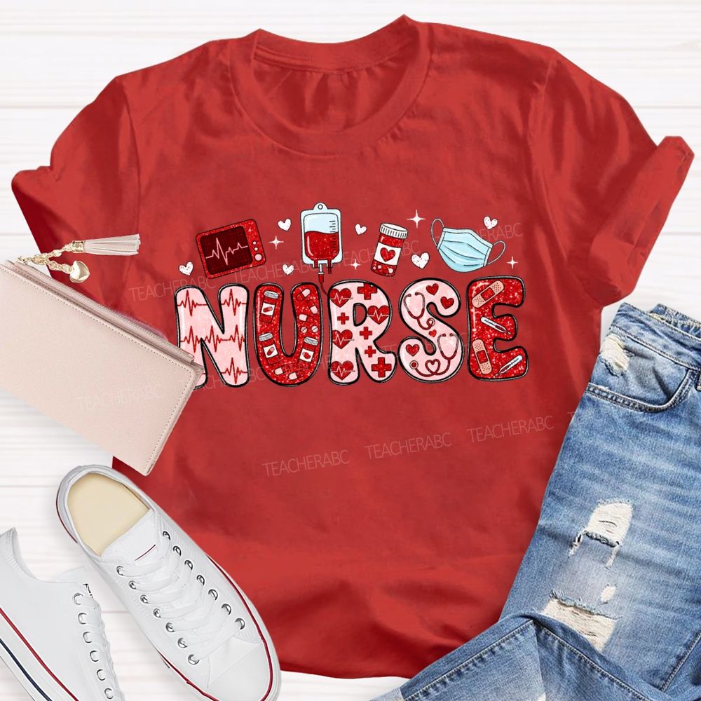 School Nurse Heart-Shaped Font For Valentine'S Day T-shirt