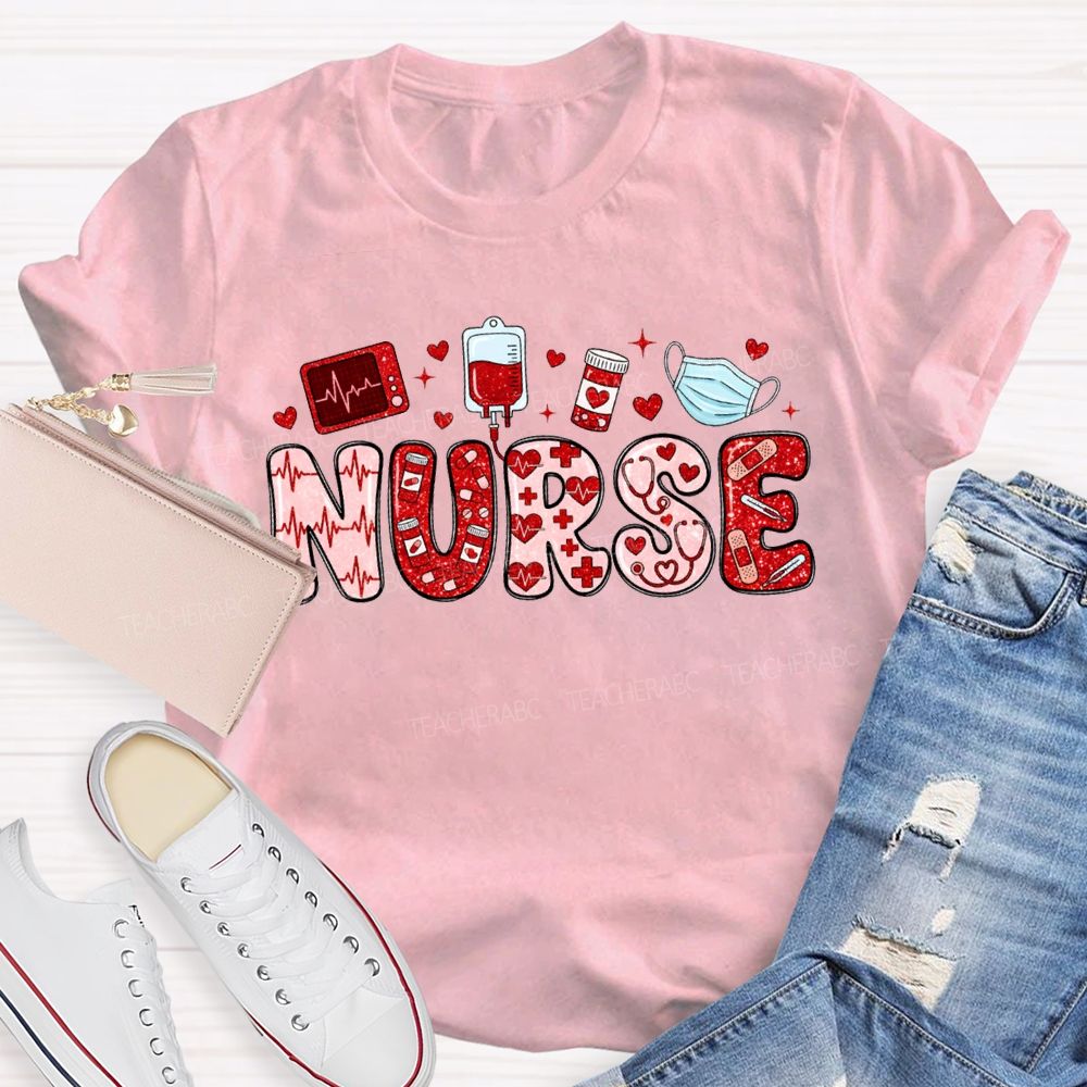 School Nurse Heart-Shaped Font For Valentine'S Day T-shirt