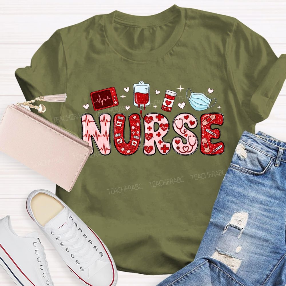 School Nurse Heart-Shaped Font For Valentine'S Day T-shirt