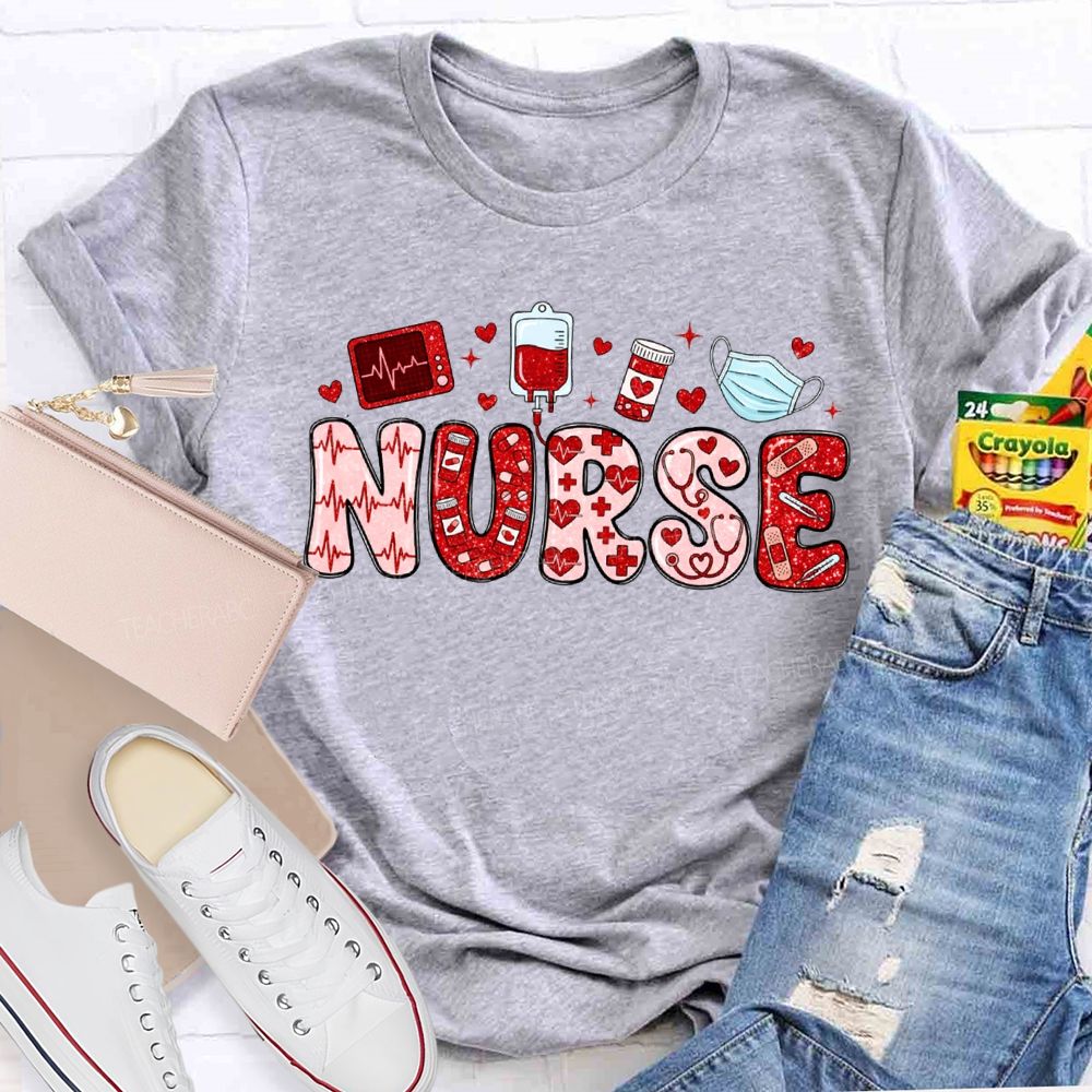 School Nurse Heart-Shaped Font For Valentine'S Day T-shirt