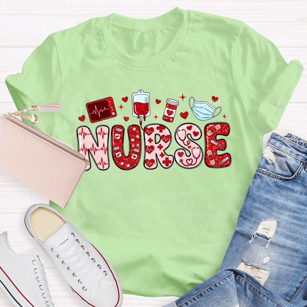 School Nurse Heart-Shaped Font For Valentine'S Day T-shirt