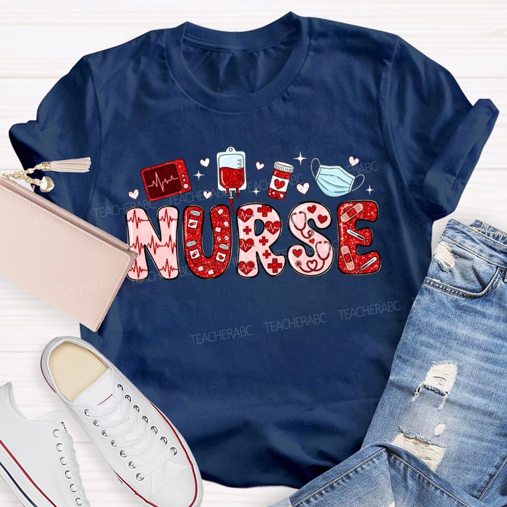 School Nurse Heart-Shaped Font For Valentine'S Day T-shirt