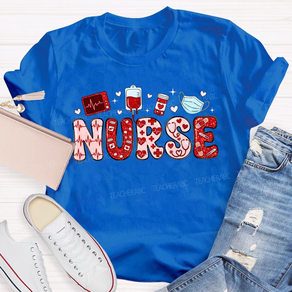 School Nurse Heart-Shaped Font For Valentine'S Day T-shirt
