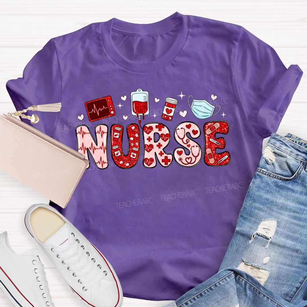 School Nurse Heart-Shaped Font For Valentine'S Day T-shirt