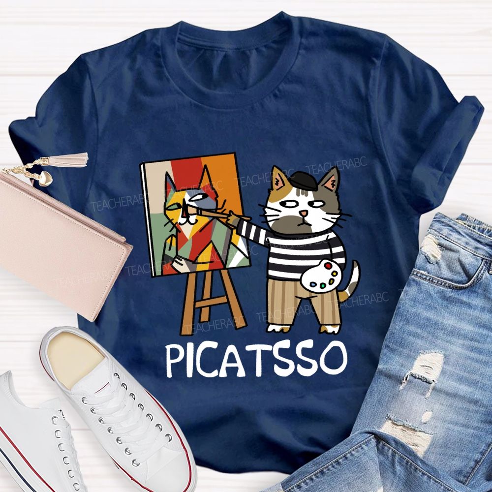 Cat Painter Picatsso Art Teacher T-Shirt