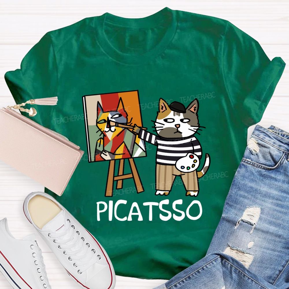 Cat Painter Picatsso Art Teacher T-Shirt