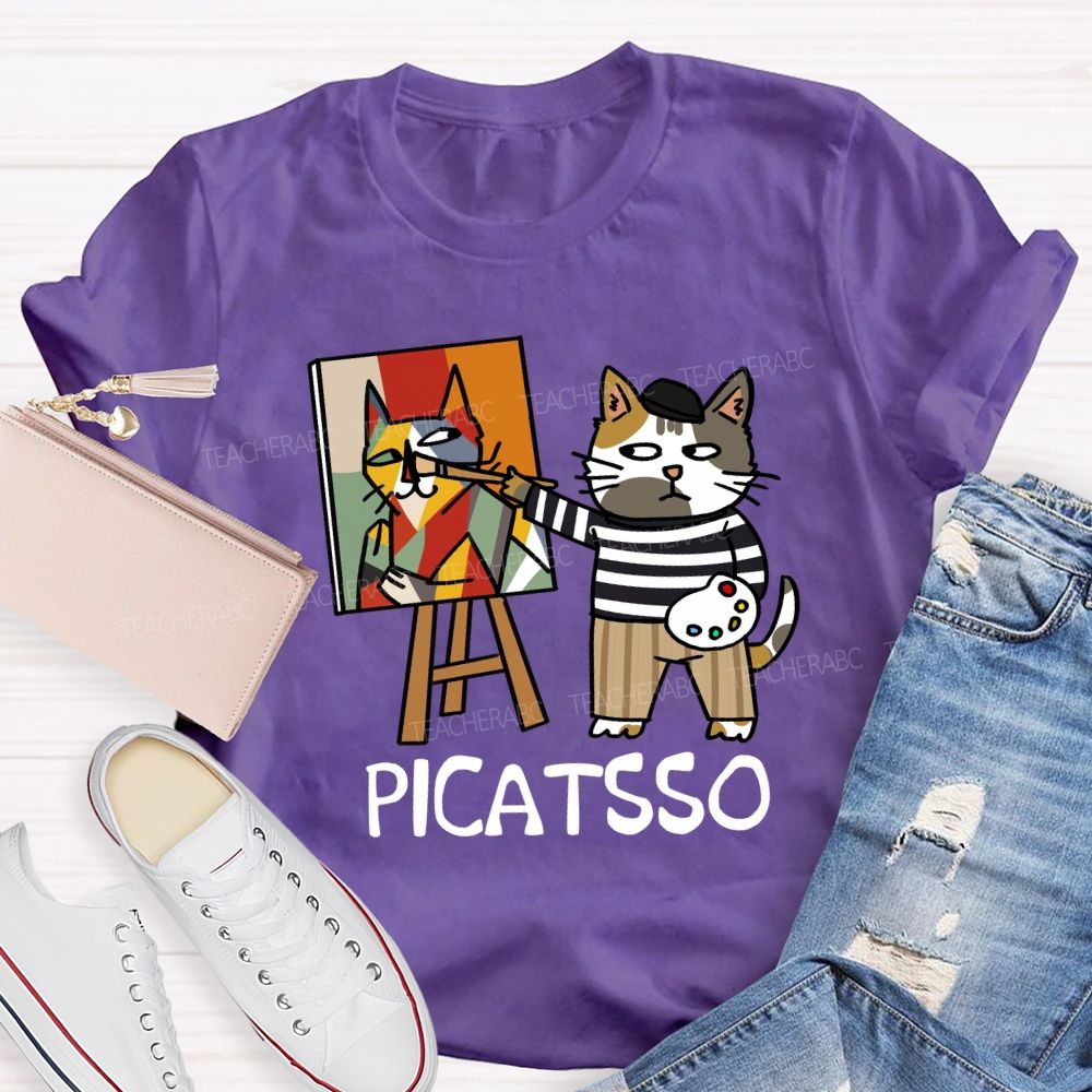 Cat Painter Picatsso Art Teacher T-Shirt