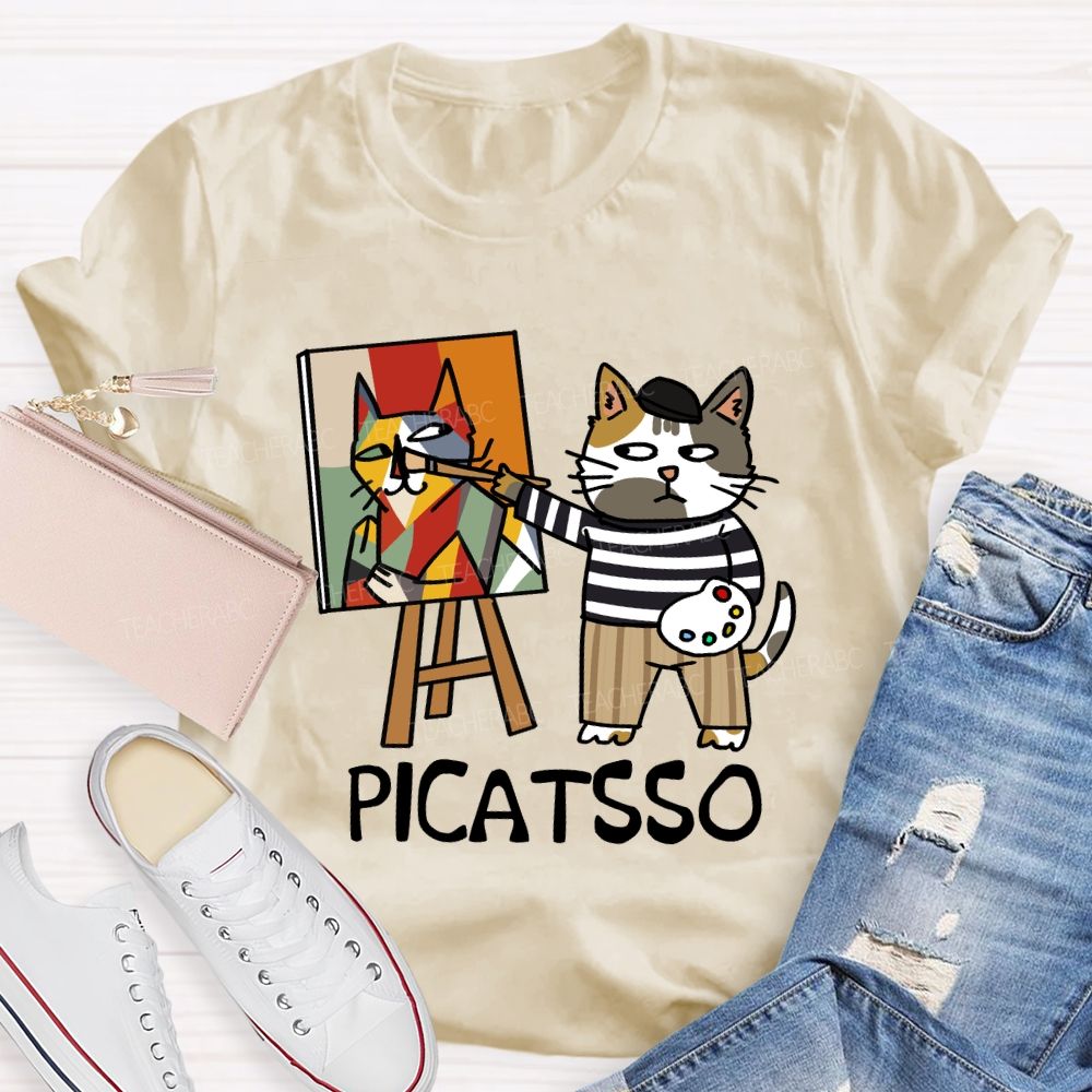 Cat Painter Picatsso Art Teacher T-Shirt