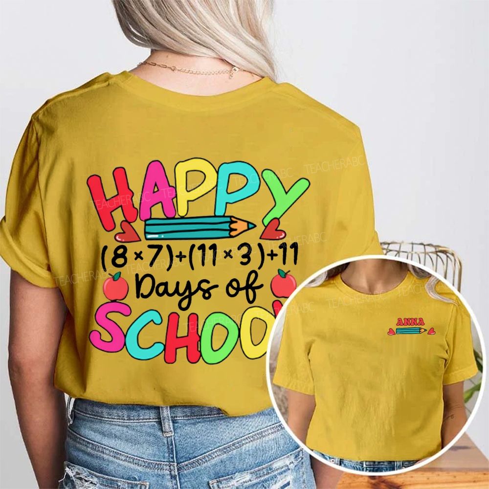 Personalized Name Happy 100 Days Of School Double Printed T-shirt