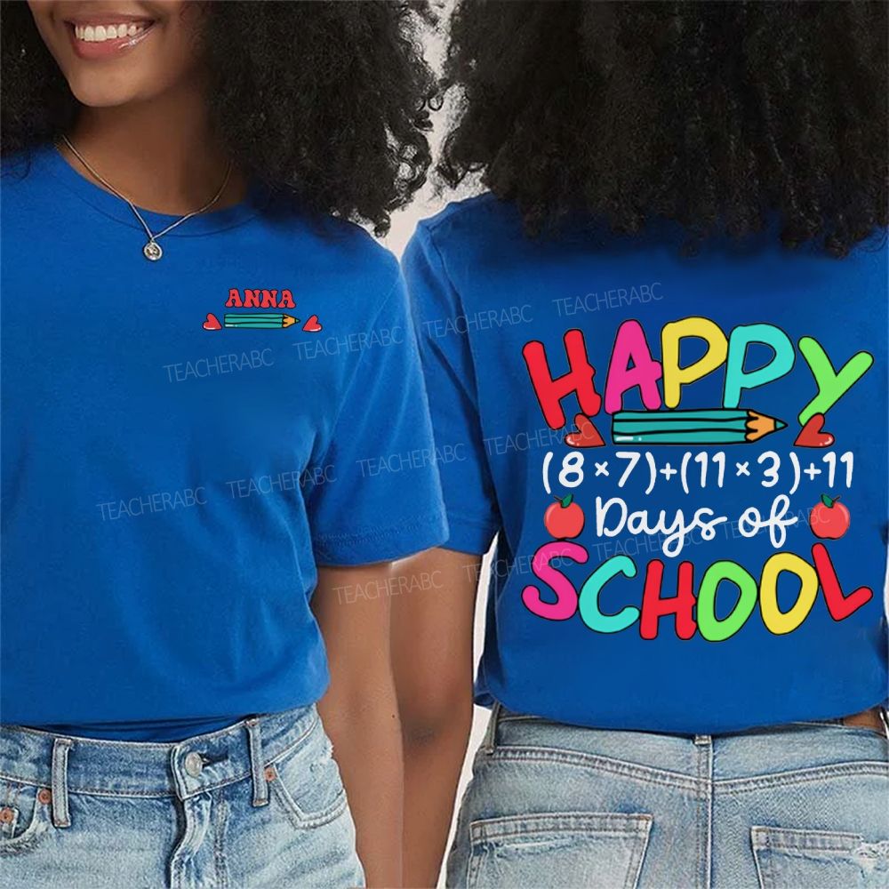 Personalized Name Happy 100 Days Of School Double Printed T-shirt