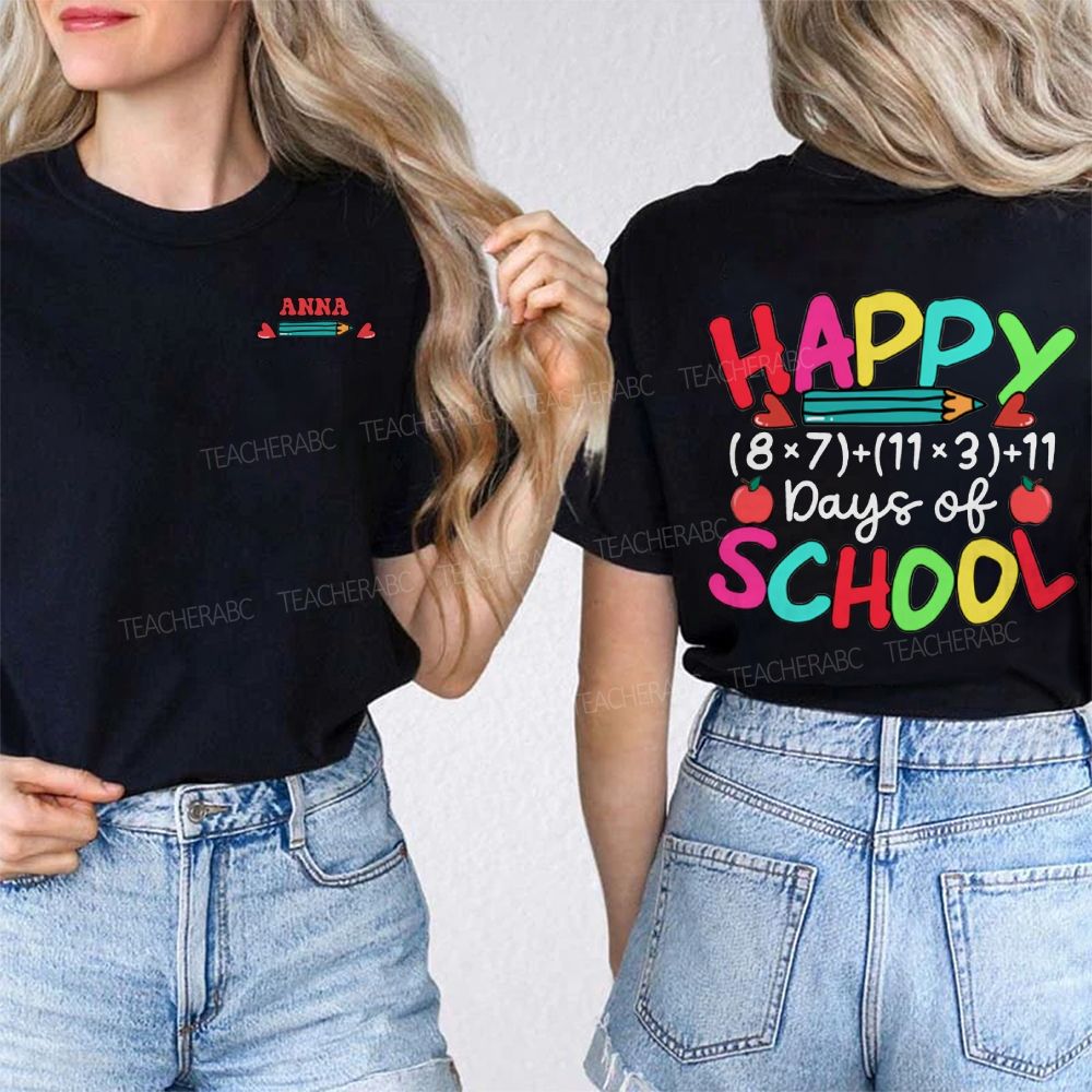 Personalized Name Happy 100 Days Of School Double Printed T-shirt