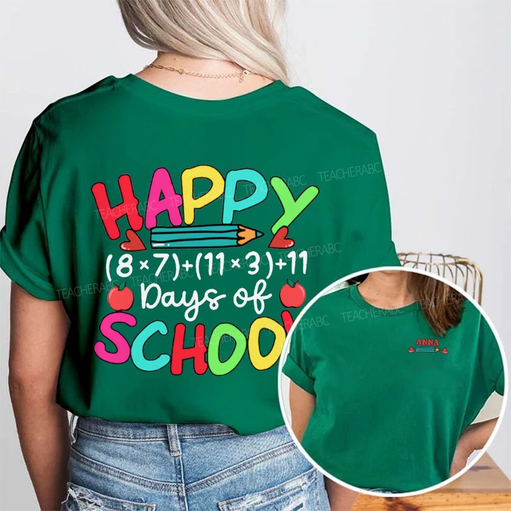 Personalized Name Happy 100 Days Of School Double Printed T-shirt