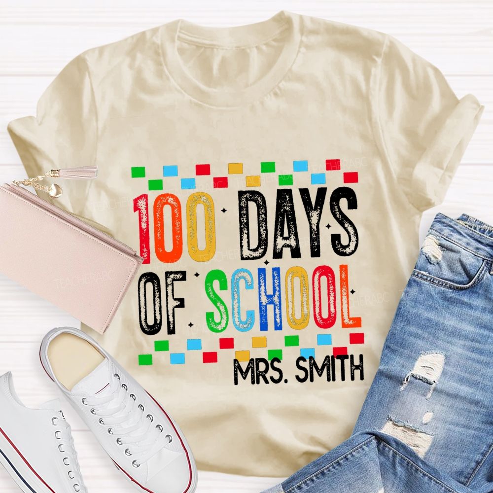 Personalized Name 100 Days Of School Colored Squares Teacher T-Shirt